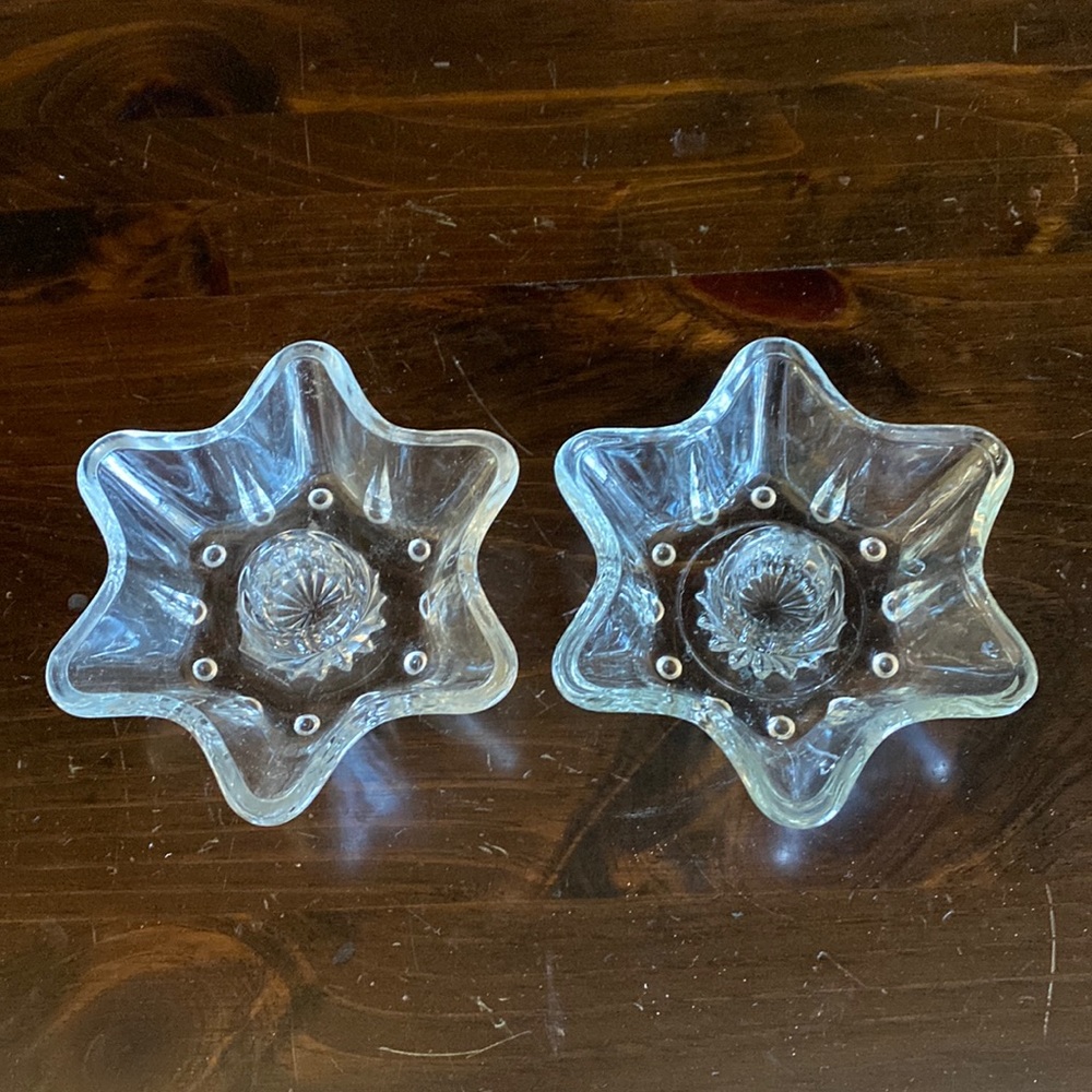 Pair of Glass 6-Point Star Candlestick Holders